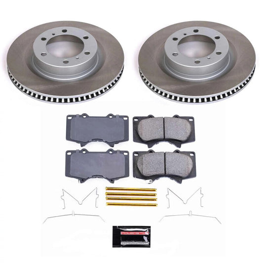 PowerStop front semi-coated brake rotor kit for Toyota 4Runner, performance brake kit with drilled and slotted rotors.