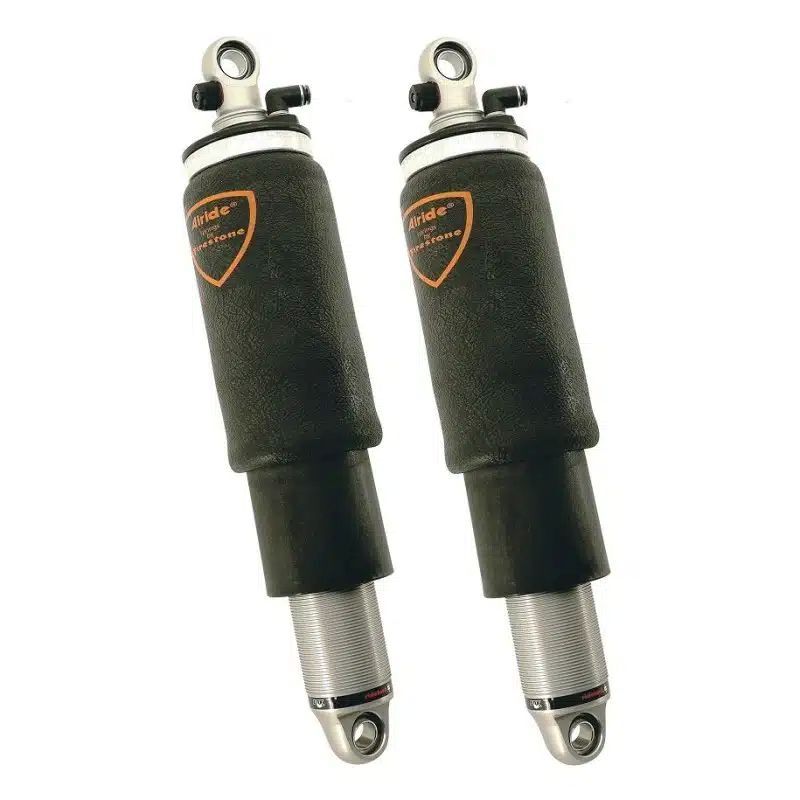 Ridetech 2015+ Ford F150 rear air suspension kit with HQ 4-Link ShockWaves showing shock components and mounting hardware.