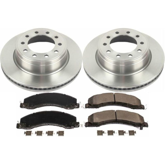PowerStop OE brake rotors for Ram 5500 front brake kit, automotive specialty brake components on a vehicle.