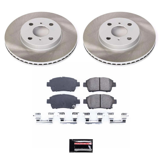 PowerStop front semi-coated rotor kit for 2004-2006 Scion xB, performance brake kit with durable rotors and hardware.