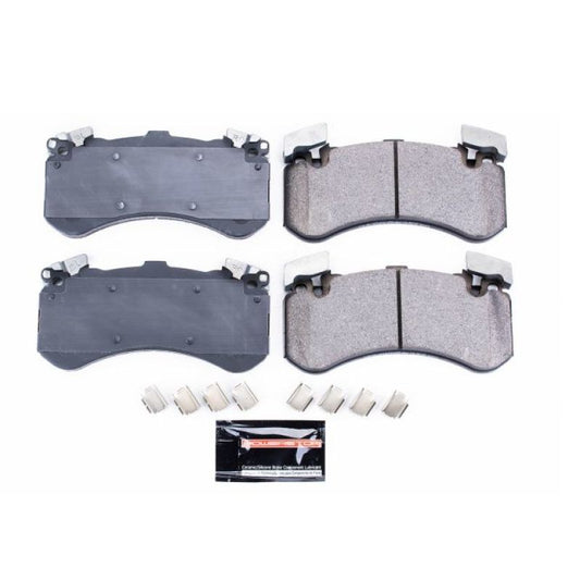 PowerStop Z23 Evolution Sport brake pads with hardware installed on front of 2016-2018 Audi A7 Quattro, performance upgrade.