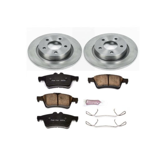 PowerStop rear brake kit for Mazda 3 (2004-2013), Autospecialty OE brake kit with brake discs and pads shown in the image.