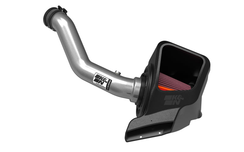 K&N Engineering aluminum cold air intake for 2016-2022 Jeep Grand Cherokee NextGen, showcasing polished metal components.