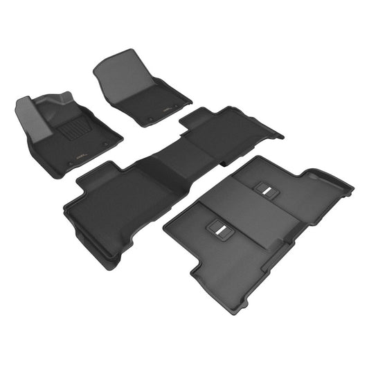 Black 3D MAXpider rubber floor mats for 2023 Toyota Sequoia, 1st, 2nd, and 3rd row set, durable and custom-fit.
