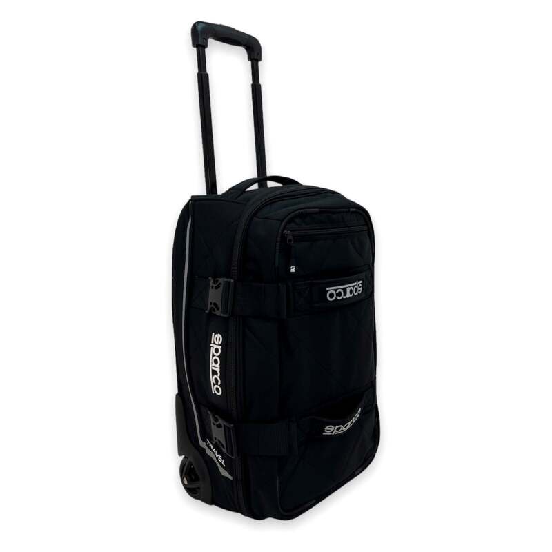 Black Sparco travel bag with sturdy handles and spacious interior, ideal for luggage and travel needs.