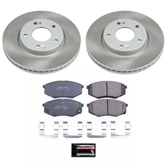 PowerStop 2011 Kia Sportage front semi-coated brake rotor kit showing performance brake rotors installed on vehicle.