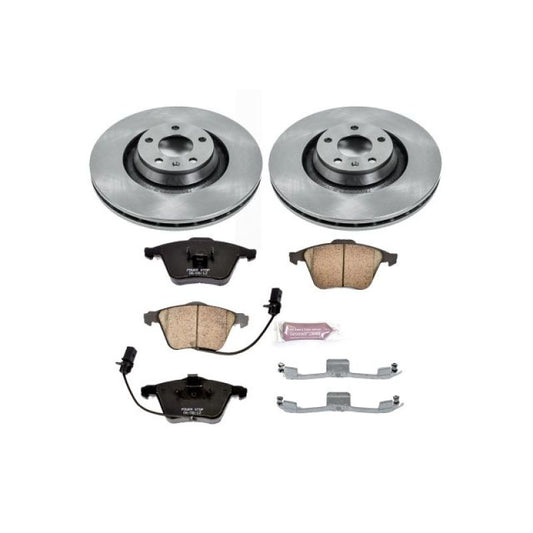 PowerStop OE brake kit for 2005-2011 Audi A6 Quattro front brakes, includes rotors and pads, automotive safety components.