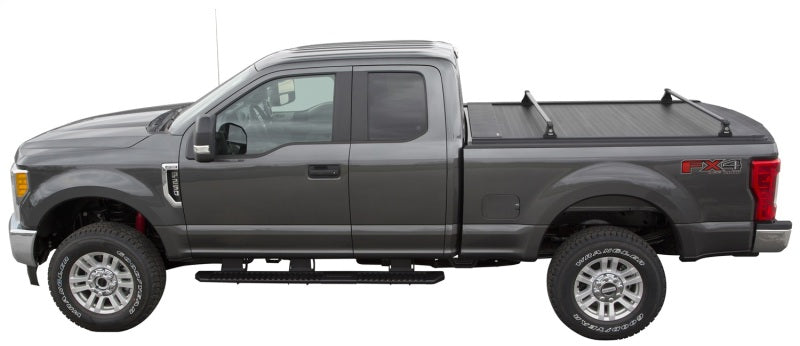 Pace Edwards UltraGroove retractable metal bed cover on a 2017 Ford F-Series Super Duty with 6ft 9in bed, shown closed on truck bed