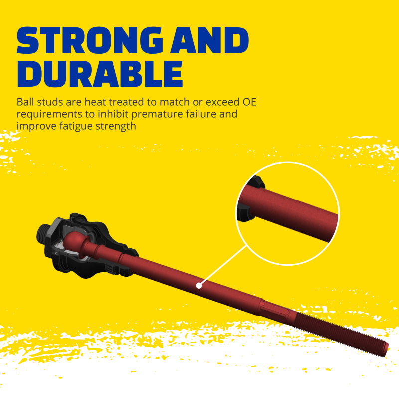 Moog front inner tie rod for Ford Expedition 2015-2021, showing the metal rod with threaded end and rubber boot for steering connection.