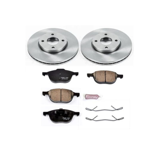 PowerStop OE front brake kit for 2005-2007 Ford Focus, includes brake rotors and pads, automotive repair parts.
