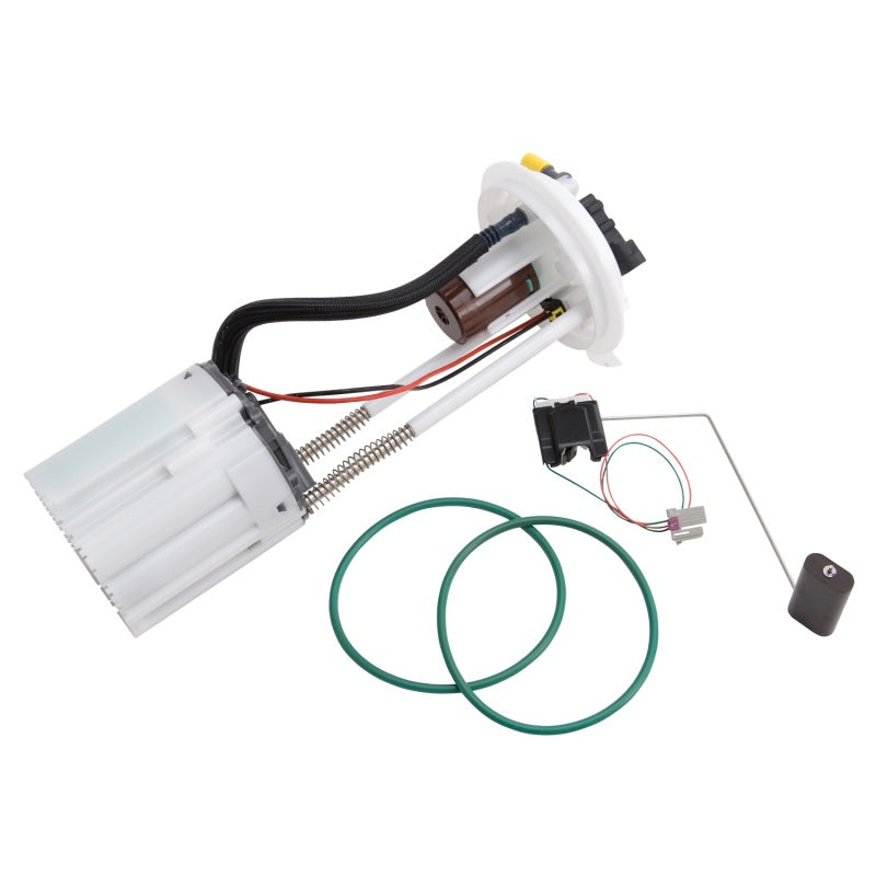 Edelbrock Supercharger Supplemental Fuel Pump Kit for GM trucks 2007-2009 4.8L/5.3L non-flex fuel engine, shown with pump components.