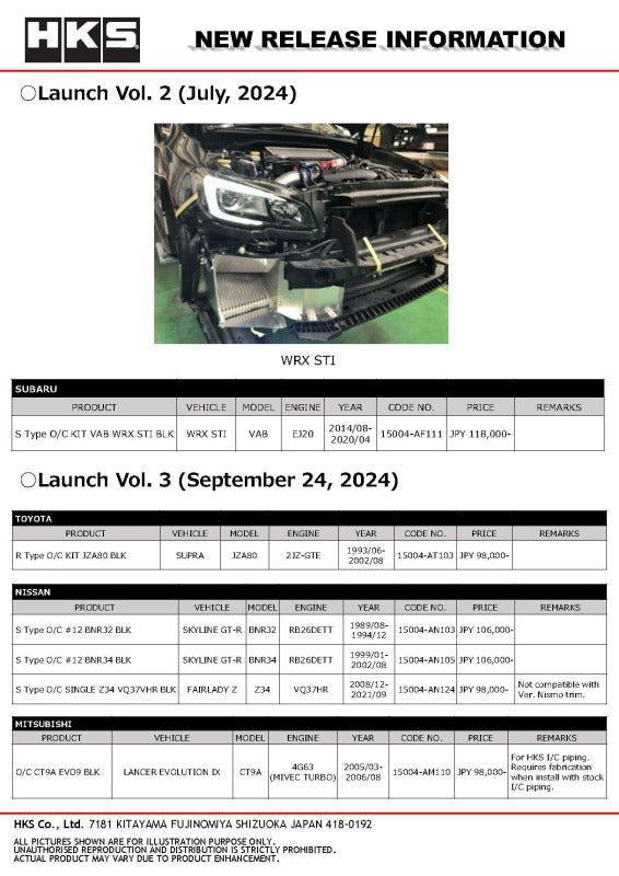 HKS S Type O/C Kit No.12 BNR34 black oil cooler kit with hoses and mounting brackets for Nissan Skyline BNR34.