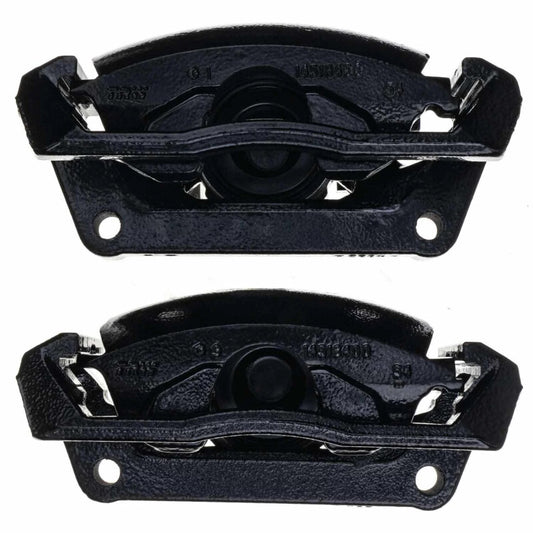Pair of PowerStop rear black brake calipers for Ram 1500 2011-2018, including mounting brackets, performance brake components.