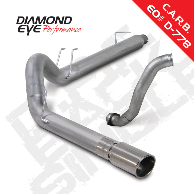 Diamond Eye Performance DPF back exhaust for 2008-2010 Ford 6.4L Powerstroke F250/F350, showing the stainless steel pipe and muffler