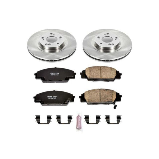 PowerStop OE brake kit for 2002-2006 Acura RSX front brakes, includes calipers, rotors, and hardware for enhanced stopping power.