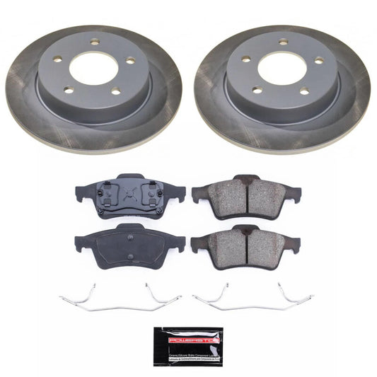 PowerStop rear semi-coated brake rotor kit for Mazda 3 2004-2005, performance brake kit with semi-coated rotors and hardware.
