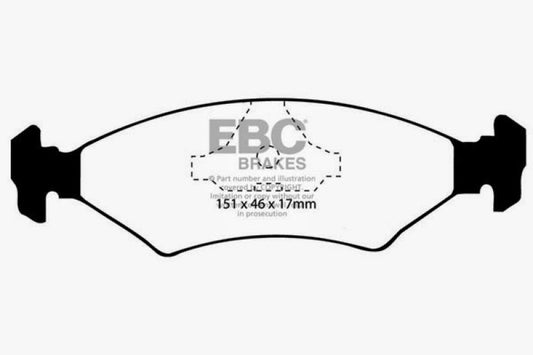 EBC Greenstuff rear brake pads for Ferrari Mondial 2.9 QV, performance brake pads with green friction material, front view.
