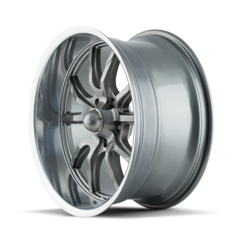 Ridler 650 cast wheel, 17x7 inches, 5x114.3 bolt pattern, gloss grey polished finish with 0mm offset and 83.82mm hub bore.