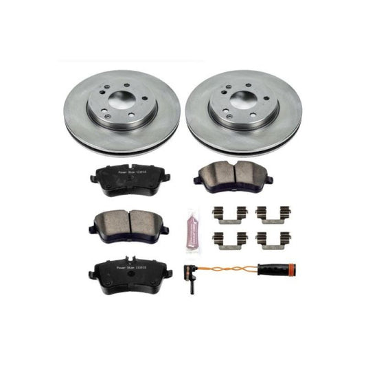 PowerStop OE brake kit for Mercedes-Benz C230 front, includes brake rotors and pads, designed for optimal stopping performance.