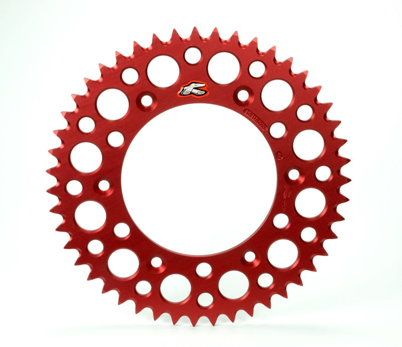 Renthal 2019 GasGas TXE rear grooved sprocket in red, 520-40P teeth, designed for durable motorcycle performance.