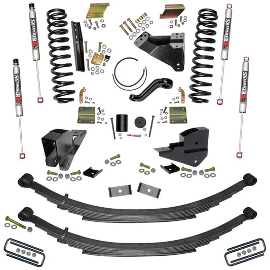 Skyjacker 6-inch lift kit installed on a Ford F250 4WD gas truck, showing the lifted suspension and rugged off-road tires.