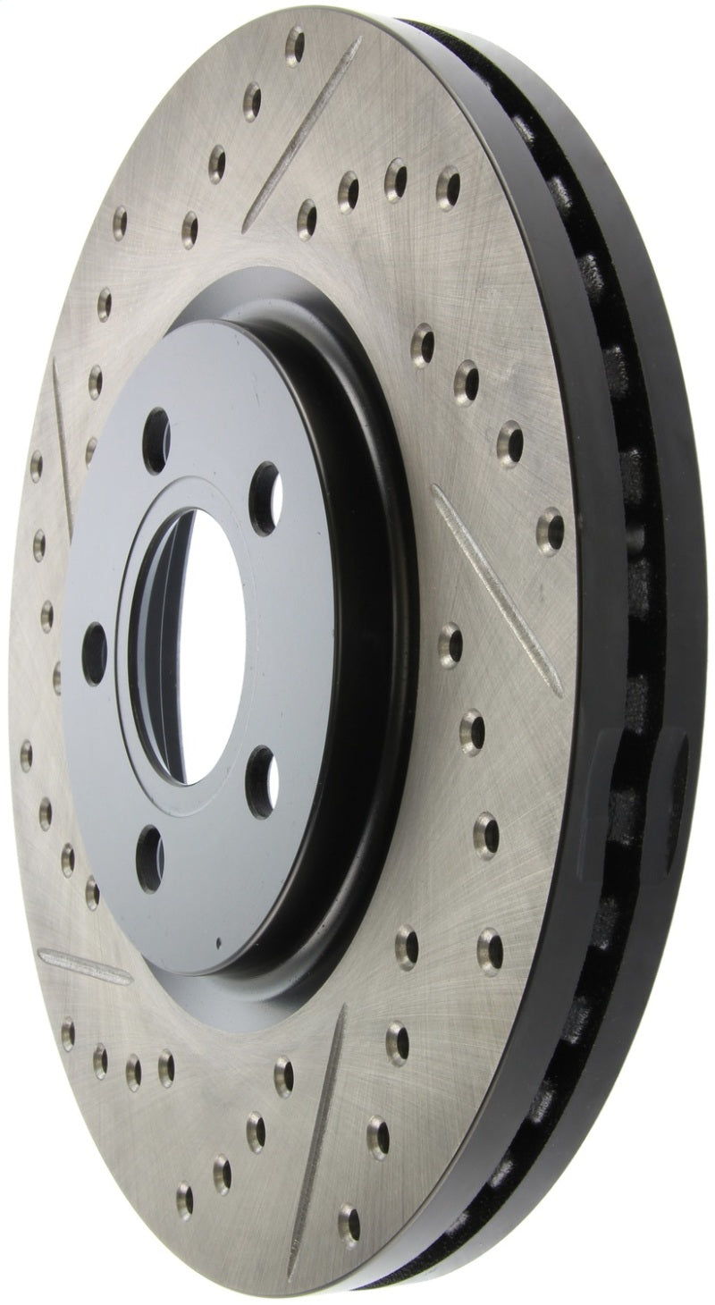 StopTech front right slotted and drilled brake rotor for Chrysler PT Cruiser 2003-2009 and Dodge Neon SRT-4 2003-2005.