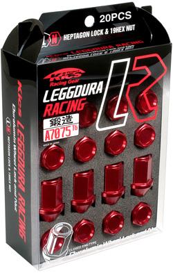Project Kics Gunmetal Leggdura Racing Lug Nuts, 16-piece set, close-up of 12x1.25 threaded lug nuts for car wheels.