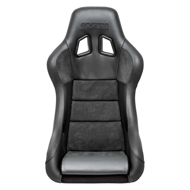 Black Sparco QRT-C X Carbon Comp race seat with racing harness slots and supportive bucket design for high-performance driving.