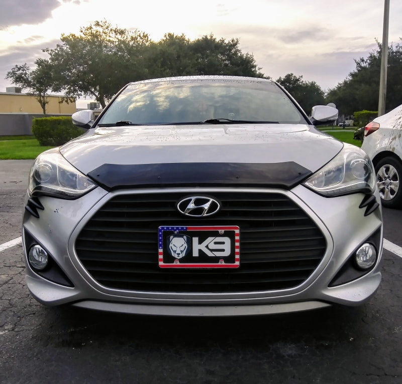 EGR 12+ Hyundai Veloster Superguard hood shield deflector installed on the vehicle's front hood, protecting against debris and bugs.