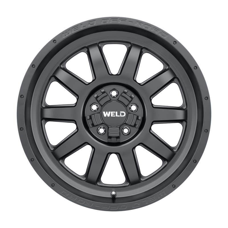 Weld Stealth 20x9 satin black forged wheels with 8x165.1 bolt pattern and 5.01 backspacing, shown from a side view.
