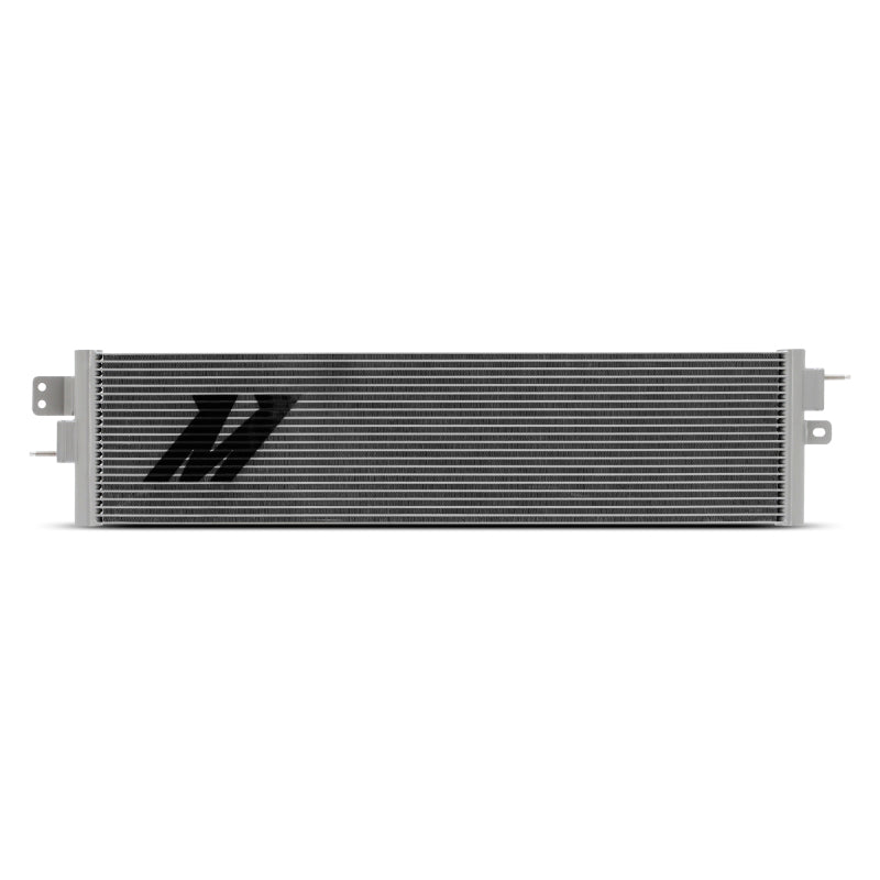 Mishimoto transmission cooler for 2020+ Chevrolet and GMC Duramax L5P 6.6L diesel trucks, showing the cooling radiator and hoses.