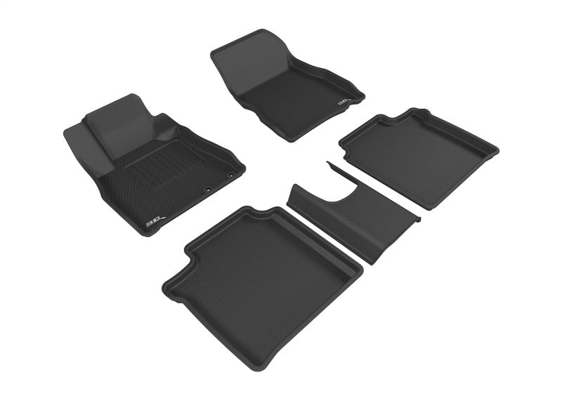 3D MAXpider black rubber floor mats for Nissan Versa Note 2014-2019, full set with textured surface and custom fit.