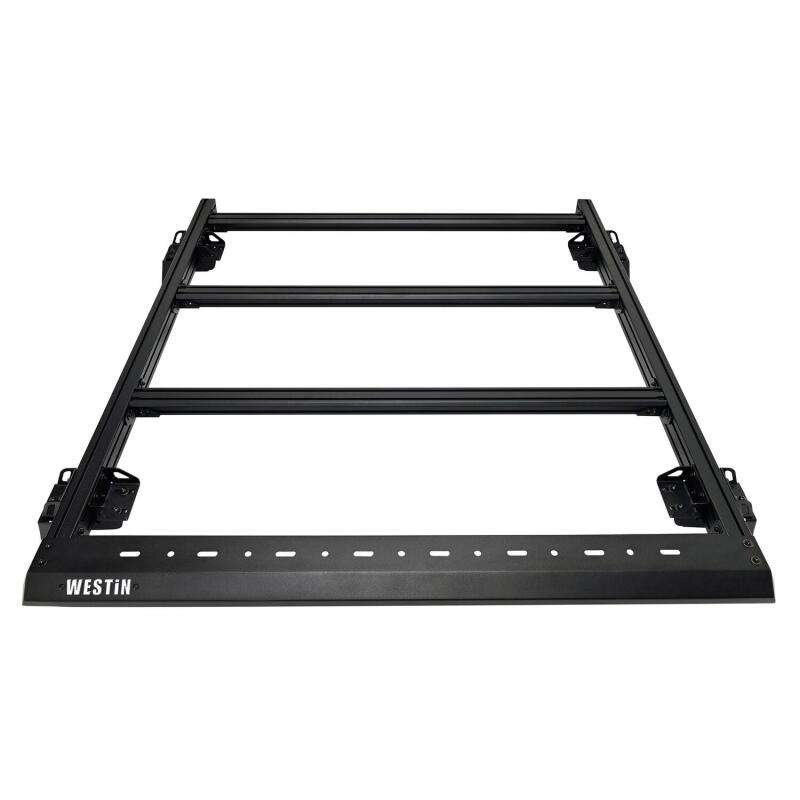 Westin Jeep Wrangler JL Unlimited Mesa Roof Rack mounted on vehicle, showcasing durable black roof rack for off-road and cargo storage.
