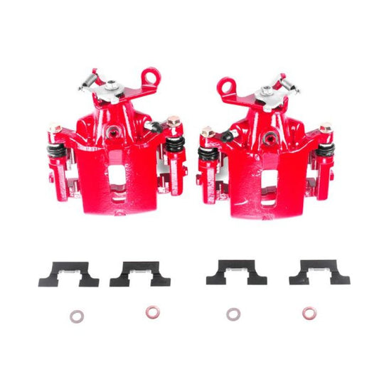 PowerStop rear red brake calipers with brackets for Jaguar S-Type 2003-2005, high-performance brake replacement pair.