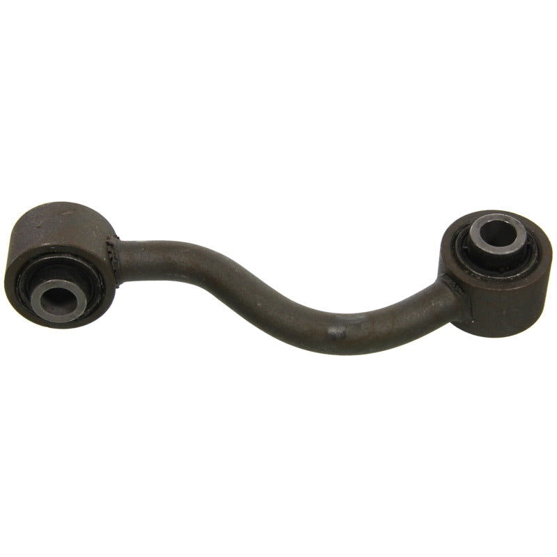 Moog rear right sway bar endlink for Nissan Rogue Select 2014-2015, showing the metal link with rubber bushings.