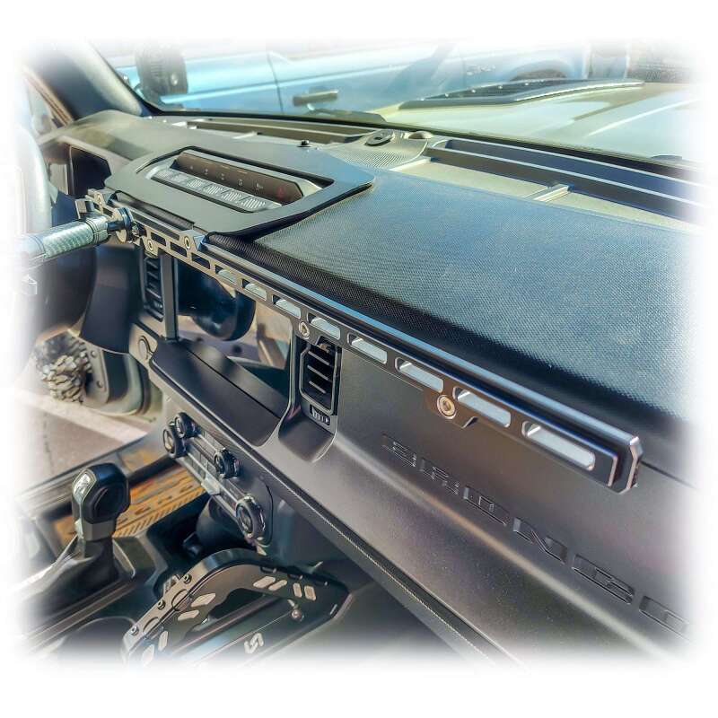 Turn Offroad Ford Bronco dash rail mount with hooks and handles for off-road utility and interior organization.