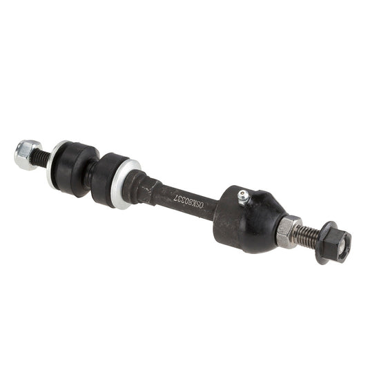 Moog Ford F-150 front sway bar endlink kit, durable suspension component with metal links and bushings, installed on vehicle suspension.