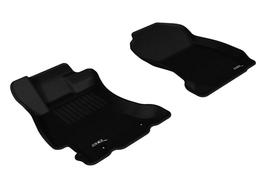 Black 3D MAXpider Kagu rubber floor mat for the 1st row in 2014-2018 Subaru Forester, showing textured surface and fitted shape.