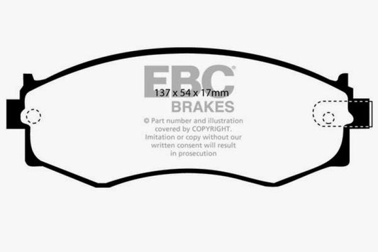 EBC Greenstuff front brake pads for Infiniti G20 1991-1997, performance brake pads shown in image