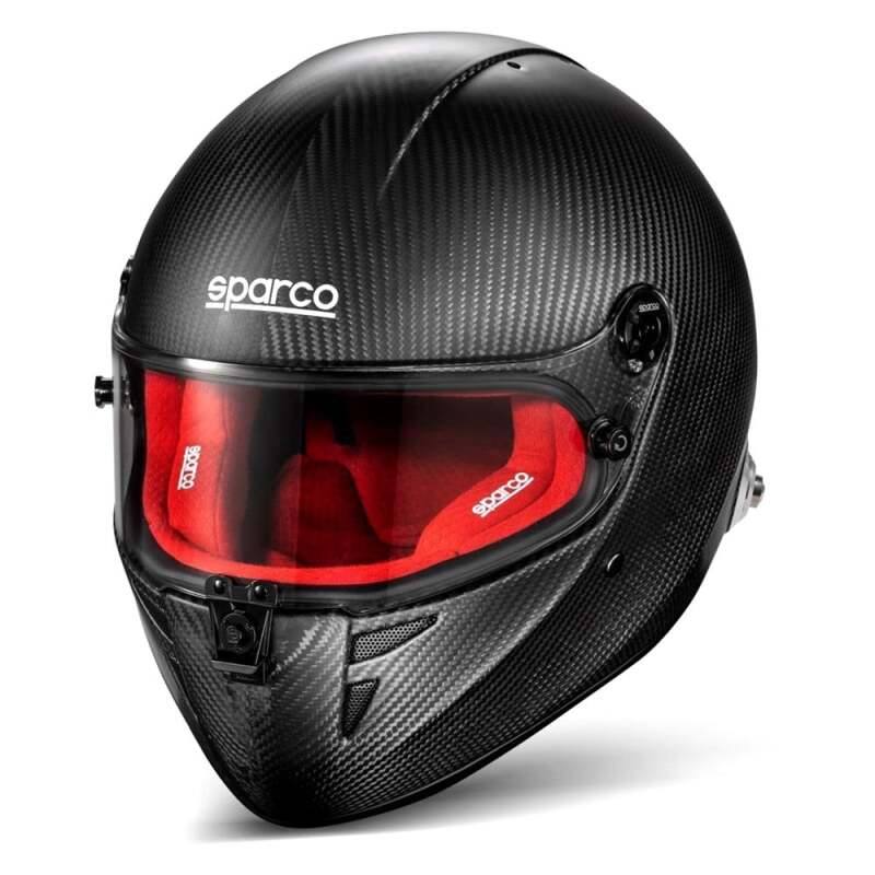 Red SPARCO Stealth RF Carbon helmet in XX Large size with sleek design, showcasing its aerodynamic shape and high-quality carbon finish.