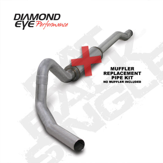 Diamond Eye Performance 4-inch catback exhaust replacement pipe for Ford 6.0L Excursion, single aluminum design, front view showing pipe details.