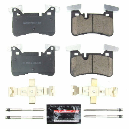 PowerStop Z23 Evolution sport rear brake pads for 2012 Mercedes-Benz C63 AMG with hardware, high-performance replacement brake components.