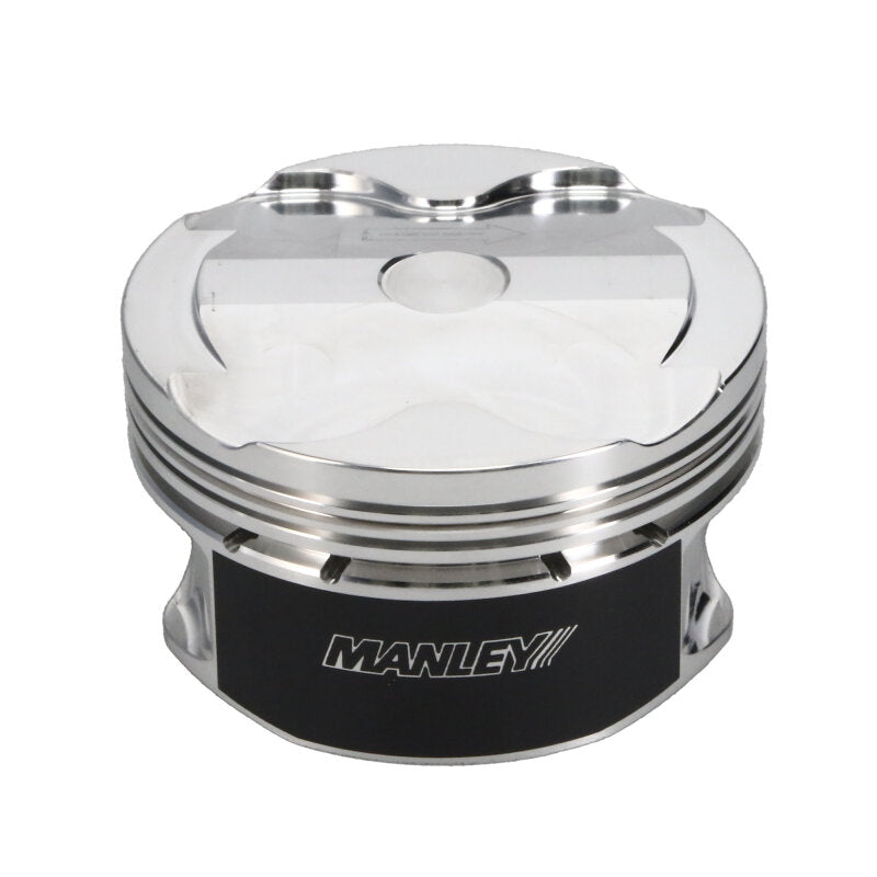 Manley Performance forged single piston for Ford 5.0L Coyote V8 engine, showing polished metal with bore and compression height details.