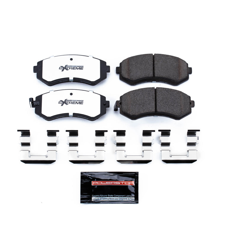PowerStop Z26 Extreme Street front brake pads for Nissan 240SX 1989-1996, with hardware, designed for high-performance braking.