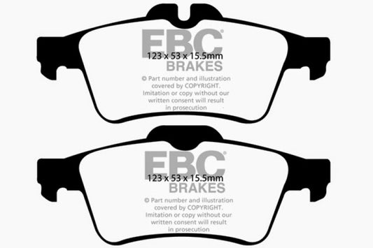EBC Redstuff rear brake pads for Chevrolet Cobalt 2.0 Turbo SS, high-performance brake pads for improved stopping power.