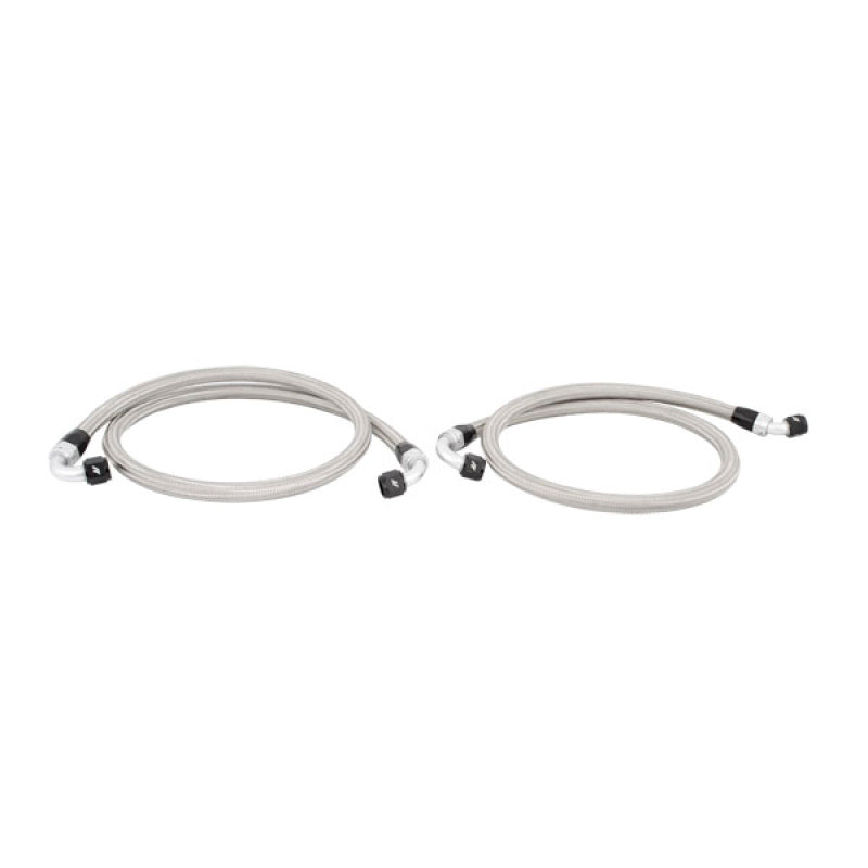Mishimoto 15 Ford Mustang EcoBoost black thermostatic oil cooler kit with hoses and mounting brackets for engine cooling.