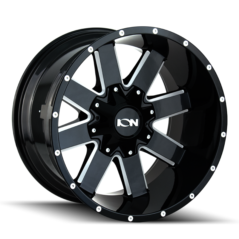 Ion Type 141 20x12 gloss black milled cast wheel with 6x135 bolt pattern, -44mm offset, 106mm hub for off-road vehicles