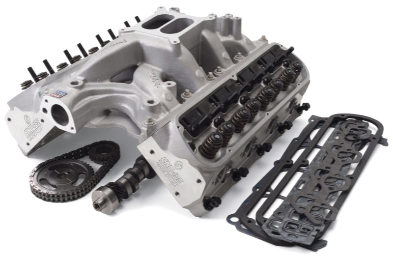 Edelbrock Top End Kit for S/B Ford 351W with RPM Xtreme heads and roller camshaft, showcasing high-performance engine heads.