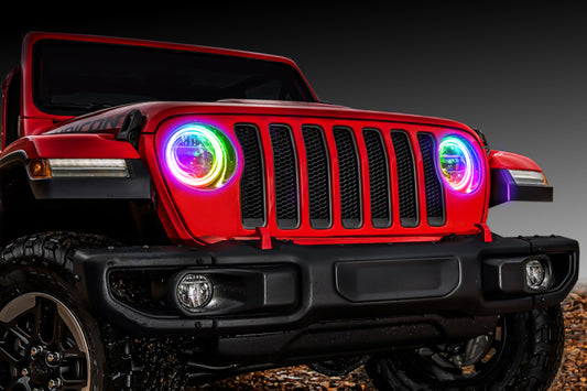 Oracle Lighting LED surface mount headlight halo kit with color-shifting fog light halos for Jeep Wrangler JL and Gladiator JT.