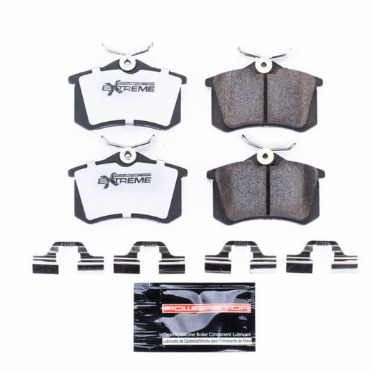 PowerStop Z26 performance rear brake pads with hardware for 2003-2004 Audi A4, designed for extreme street braking performance.